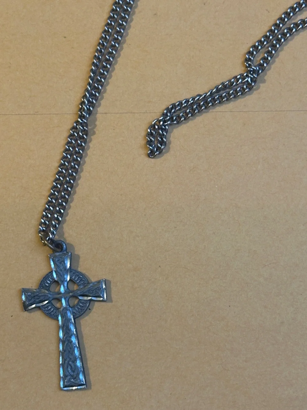 Celtic Cross Pendant Necklace Antique Silver Tone - Men's Accessory
